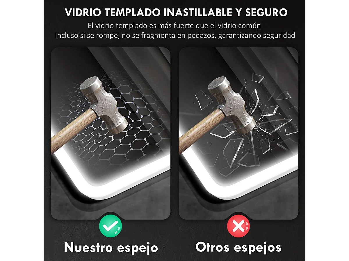 Espejo de baño Lumera Homcom luz LED + altavoz Bluetooth 60x80x3,5 cm
