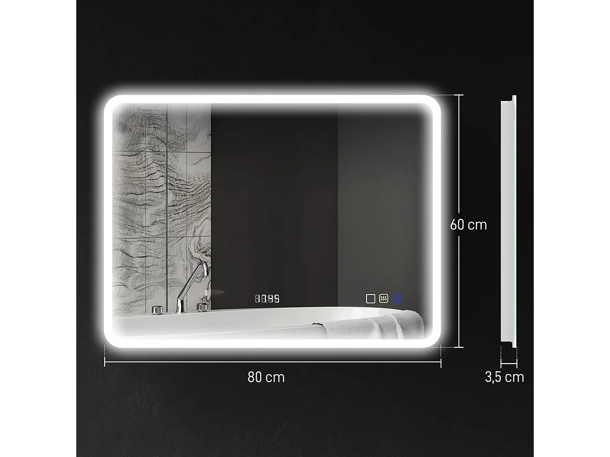 Espejo de baño Lumera Homcom luz LED + altavoz Bluetooth 60x80x3,5 cm