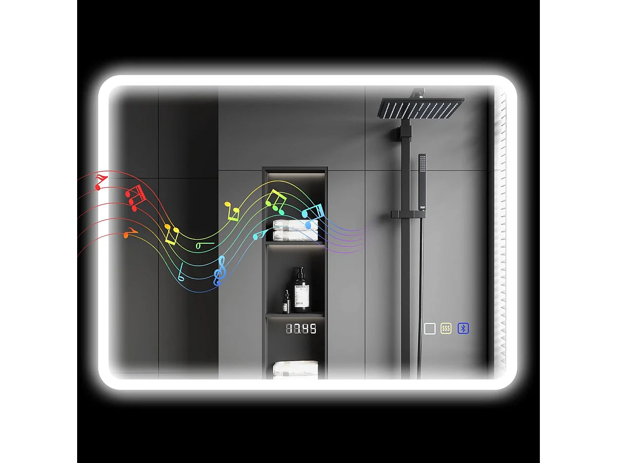 Espejo de baño Lumera Homcom luz LED + altavoz Bluetooth 60x80x3,5 cm