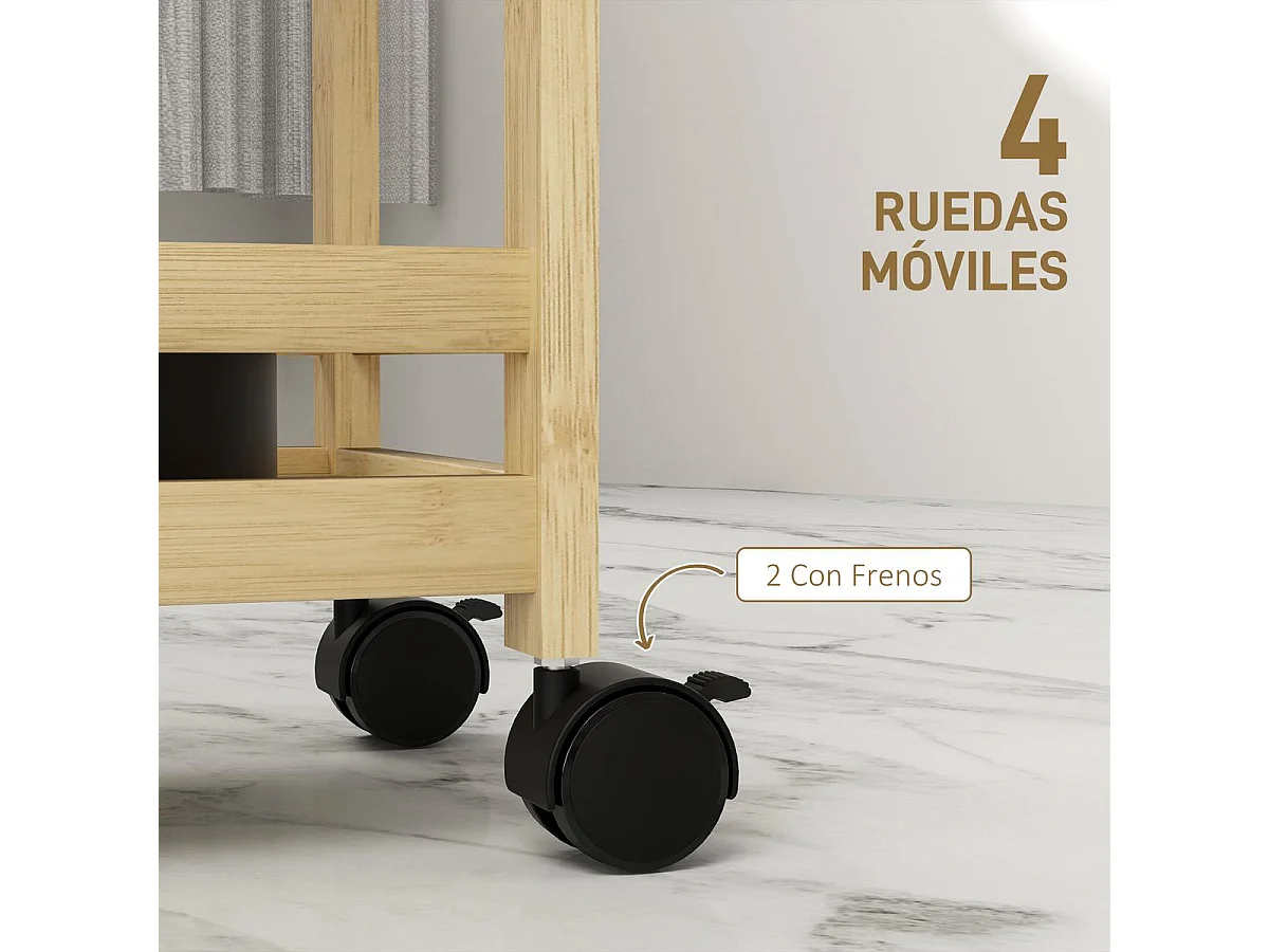 Carrito auxiliar Cover Homcom 3 niveles con ruedas natural 75x55x20 cm