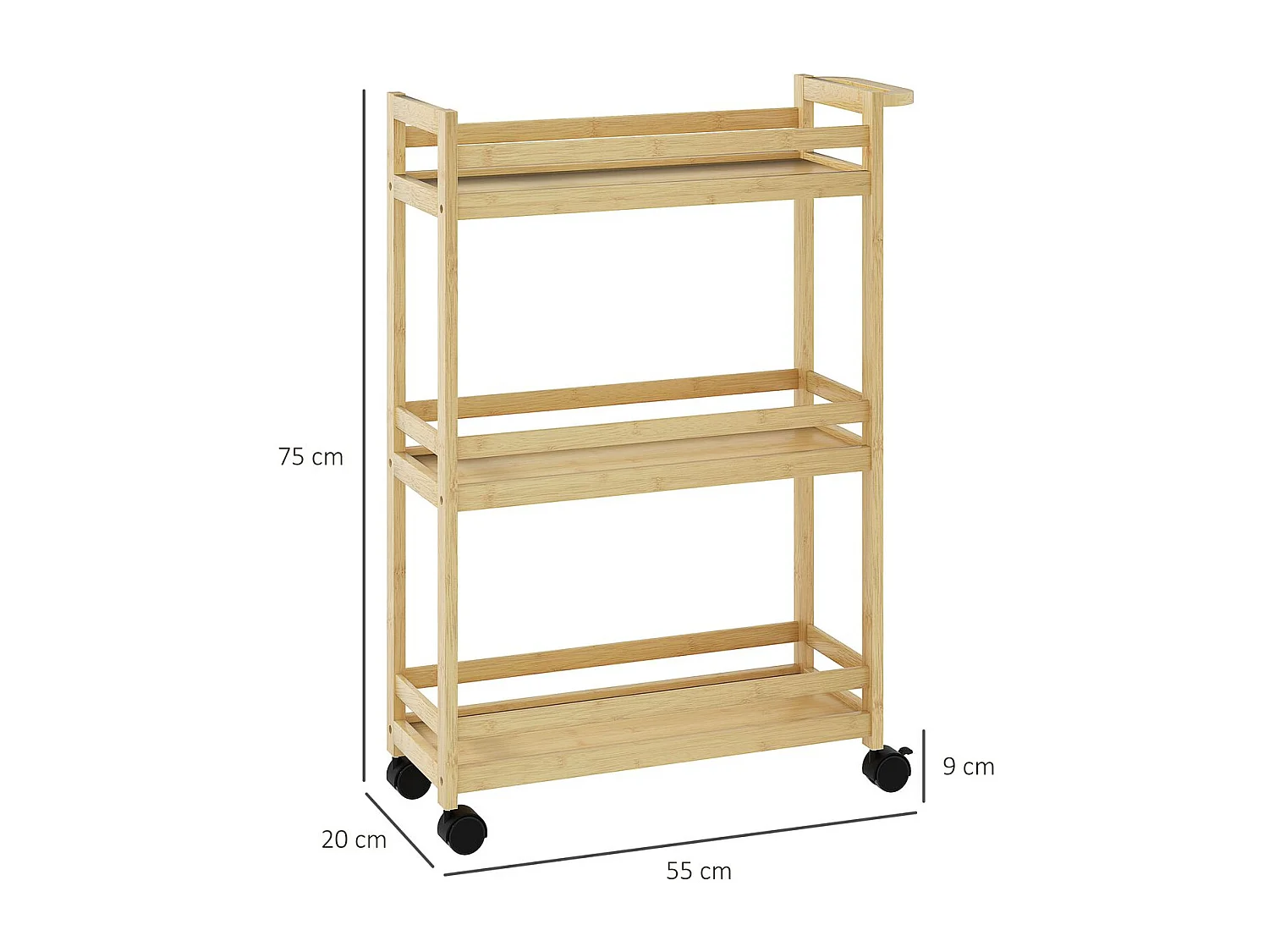 Carrito auxiliar Cover Homcom 3 niveles con ruedas natural 75x55x20 cm