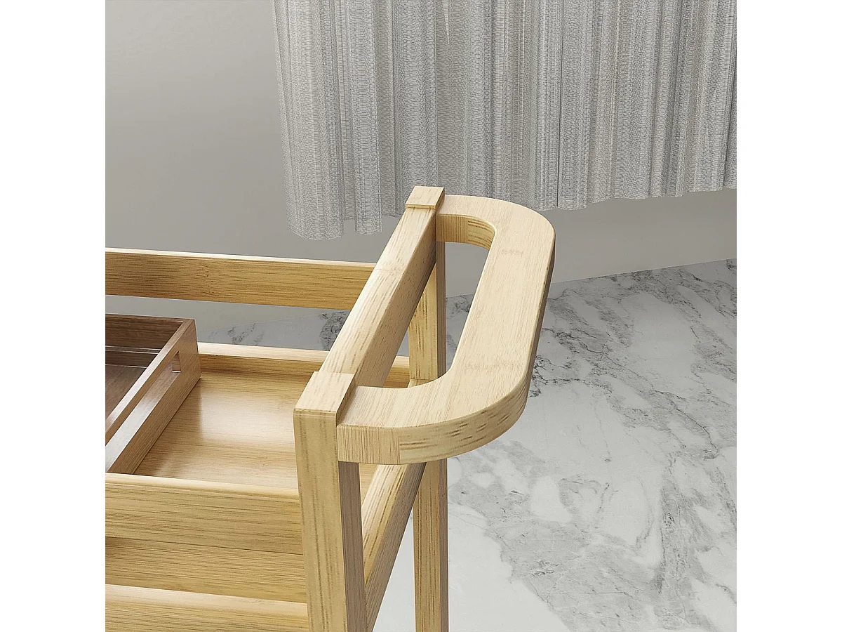 Carrito auxiliar Cover Homcom 3 niveles con ruedas natural 75x55x20 cm