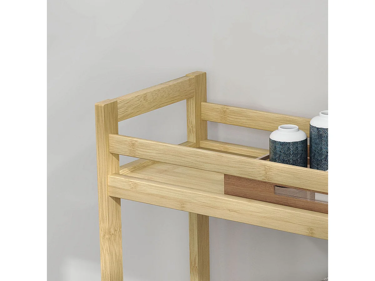 Carrito auxiliar Cover Homcom 3 niveles con ruedas natural 75x55x20 cm