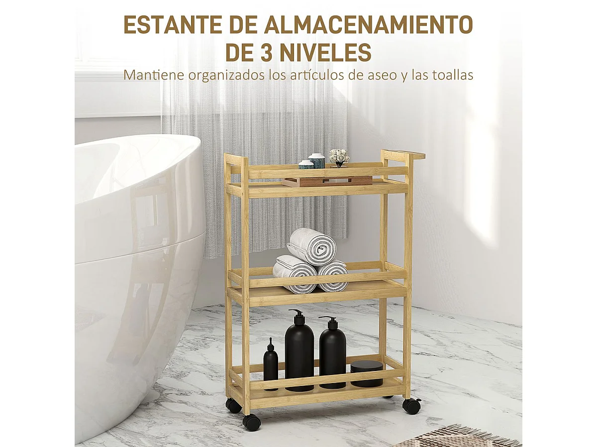 Carrito auxiliar Cover Homcom 3 niveles con ruedas natural 75x55x20 cm