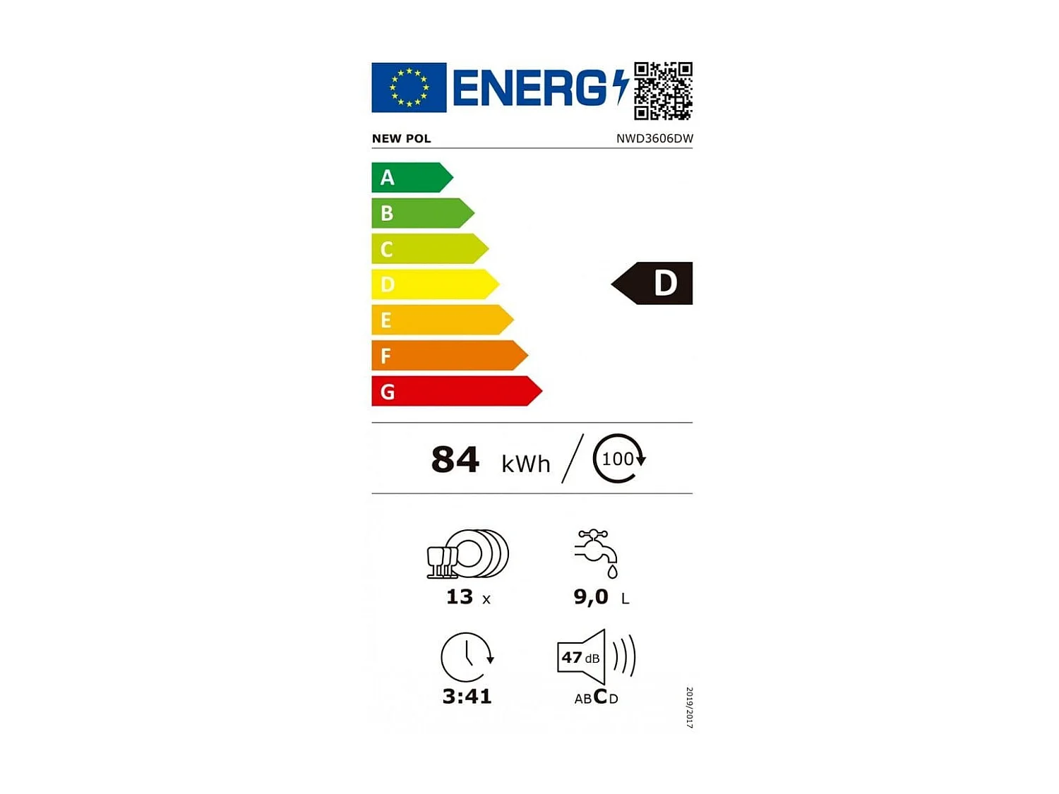 Lavavajillas New Pol NWD3606DW 13 servicios 6 programas D blanco 60 cm