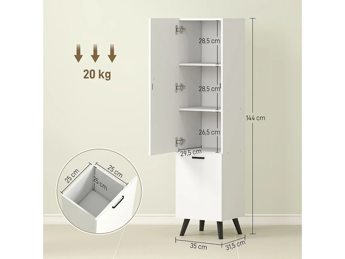 Armario de baño Elite Homcom 2 puertas blanco 144x35x31,5 cm