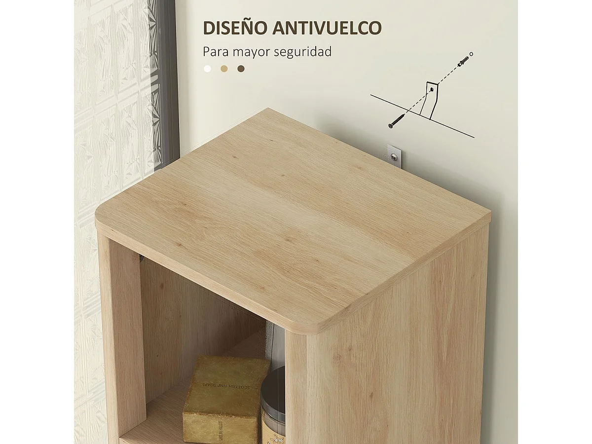 Columna de baño Shine Homcom 2 estantes con cajón y armario natural 170x33x30 cm