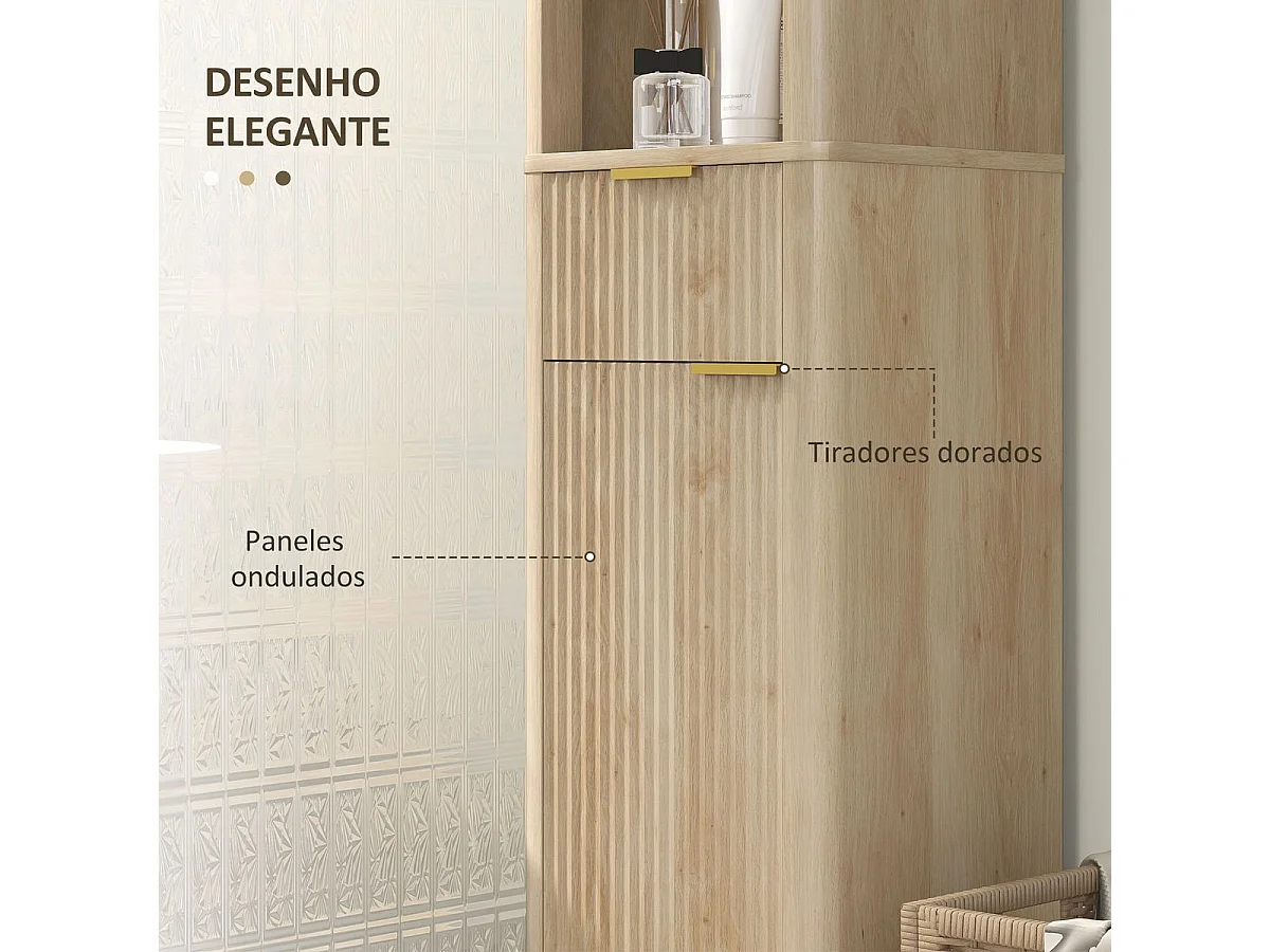 Columna de baño Shine Homcom 2 estantes con cajón y armario natural 170x33x30 cm