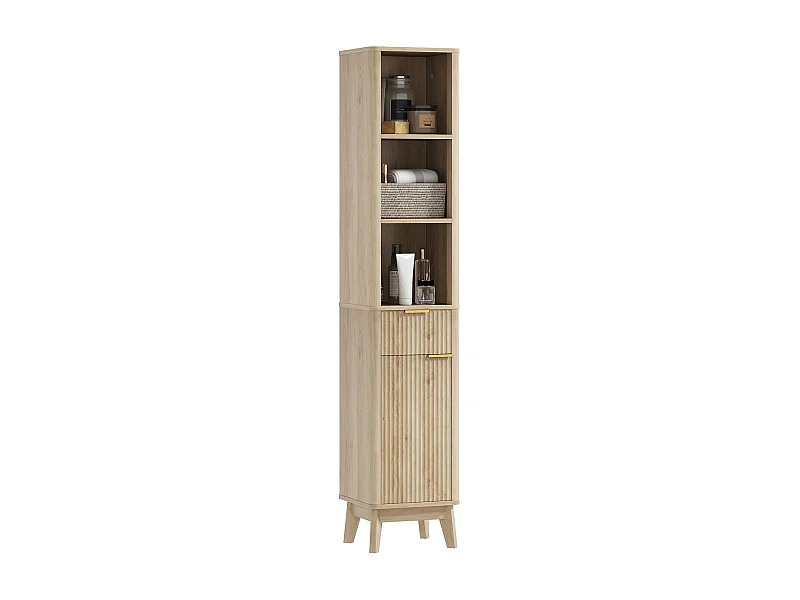 Columna de baño Shine Homcom 2 estantes con cajón y armario natural 170x33x30 cm