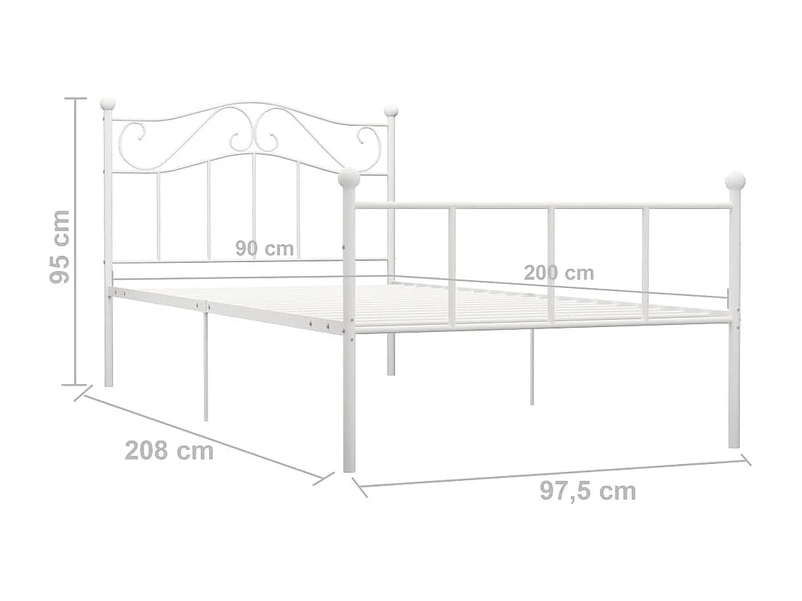 Cadre de lit sans matelas blanc métal 90x200 cm