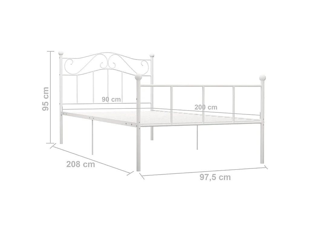 Bettgestell Weiß Metall 90×200 cm