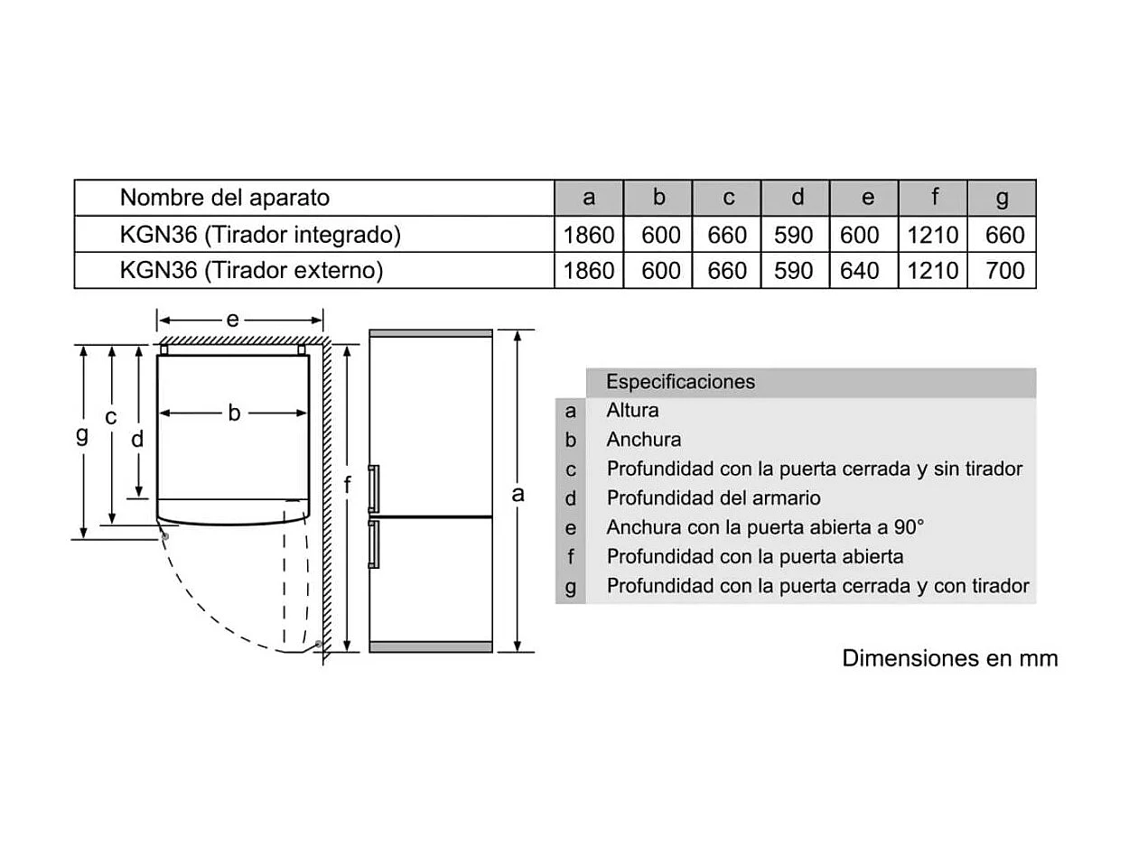 Frigorífico combi Bosch KGN36VIDA Total No Frost 326L D acero 186 cm
