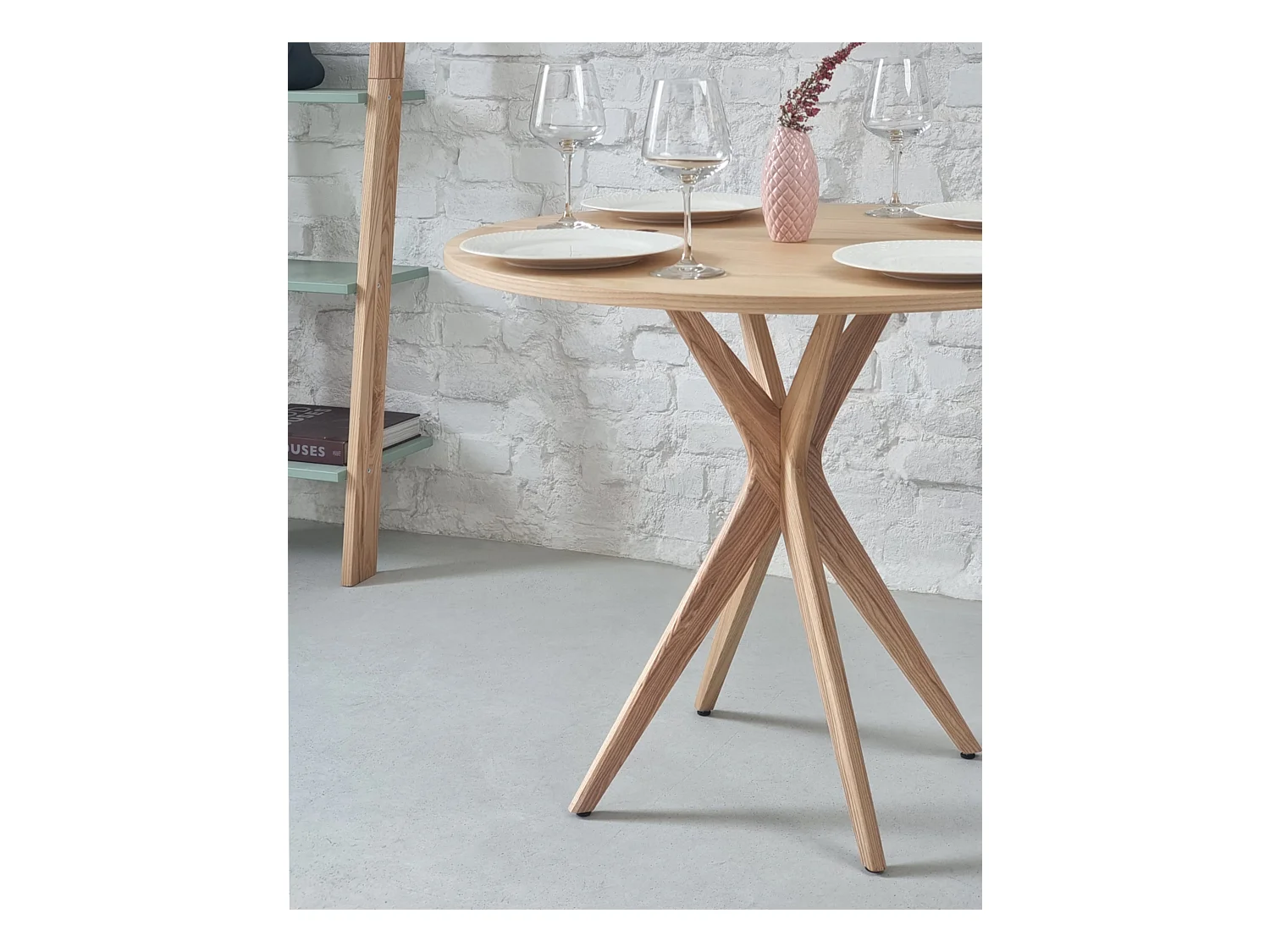 Table de salle à manger demi-ronde extensible 100 cm Jubi noyer