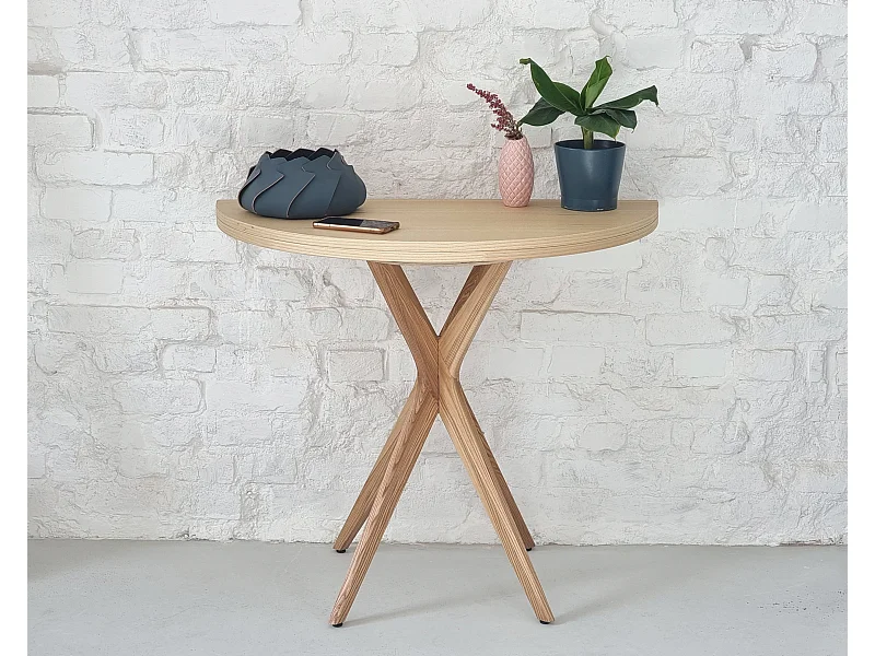 Table de salle à manger demi-ronde extensible 100 cm Jubi frêne