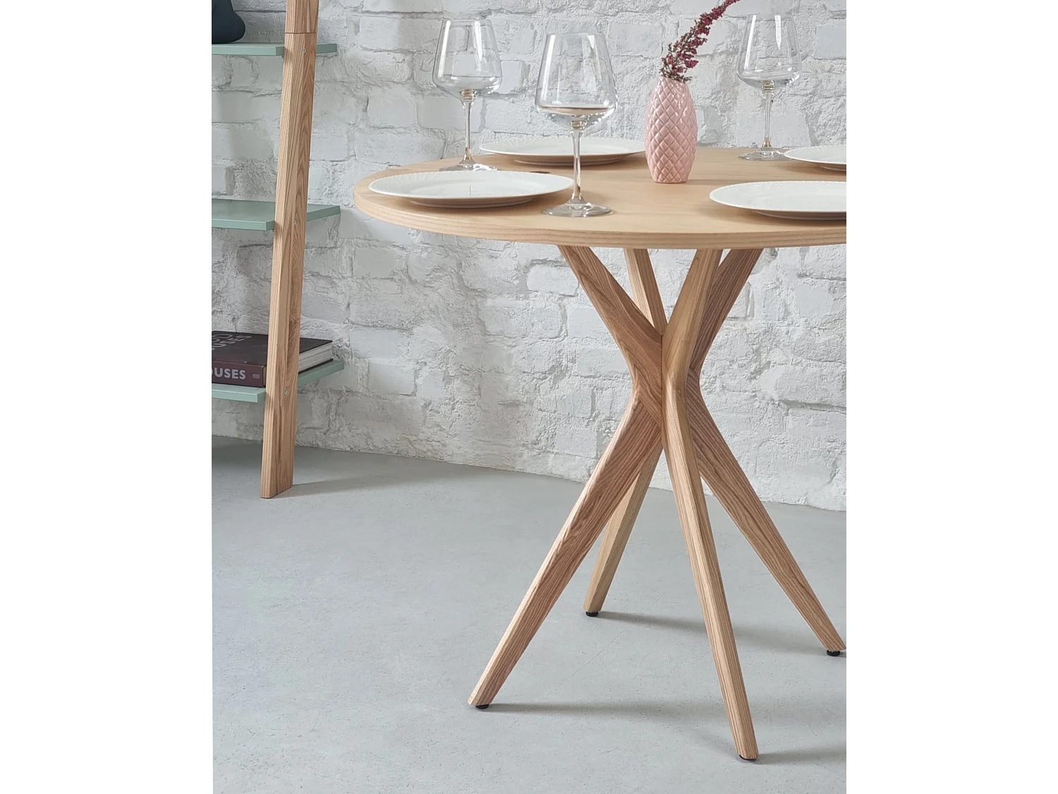 Halbrunder ausziehbarer Esstisch 90 cm Jubi Esche