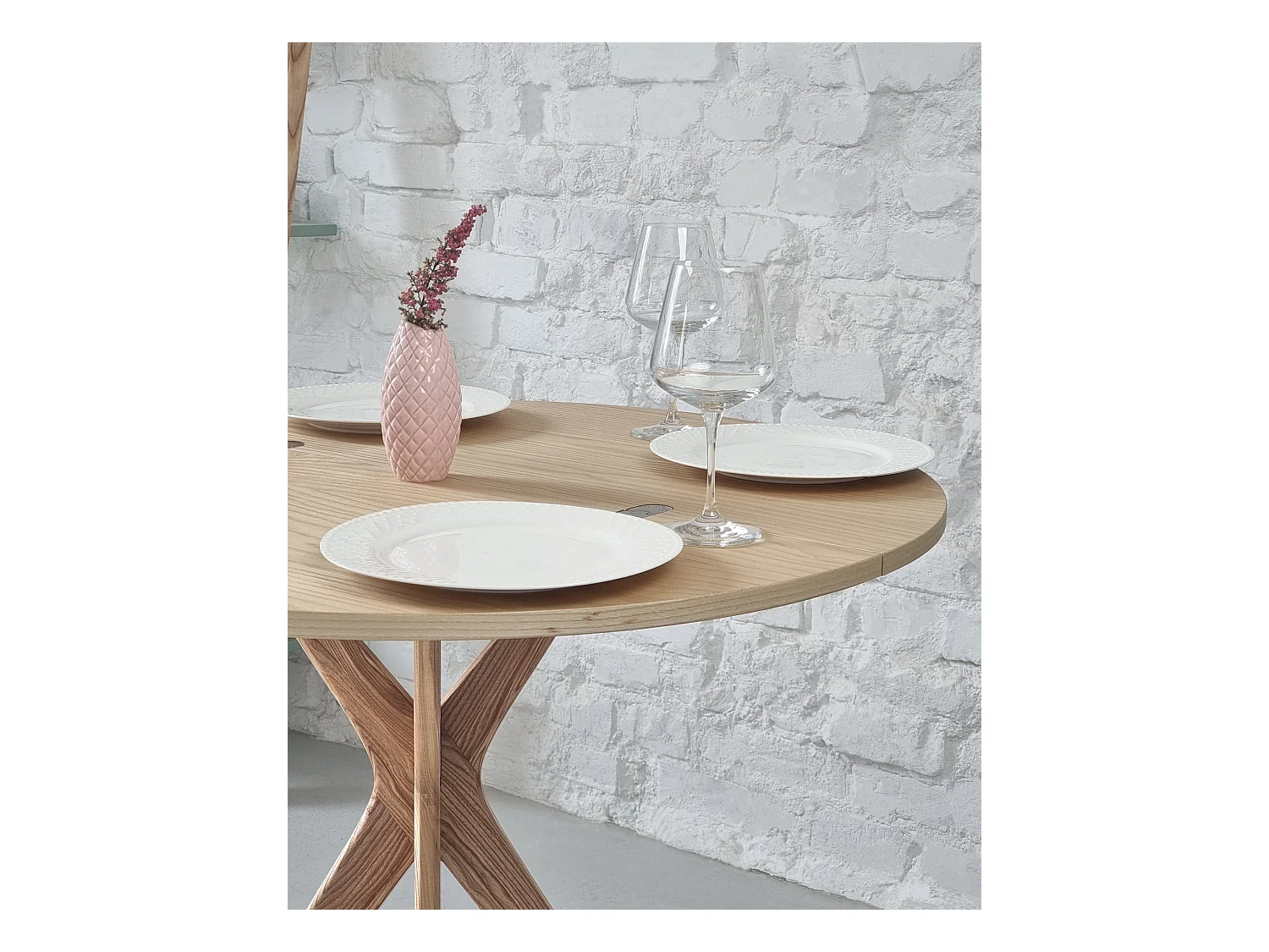 Table de salle à manger demi-ronde extensible 100 cm Jubi chêne