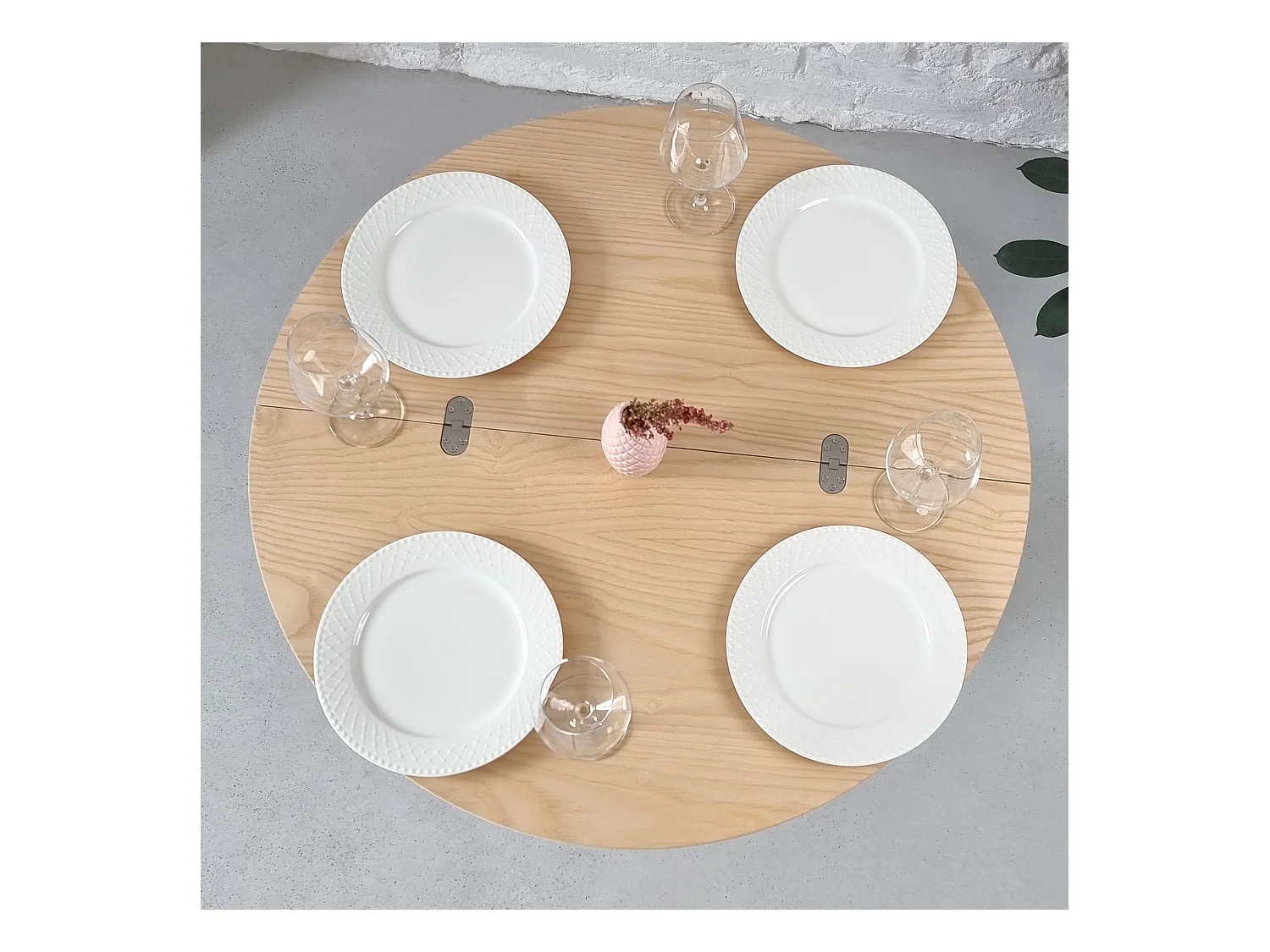 Table de salle à manger demi-ronde extensible 100 cm Jubi chêne