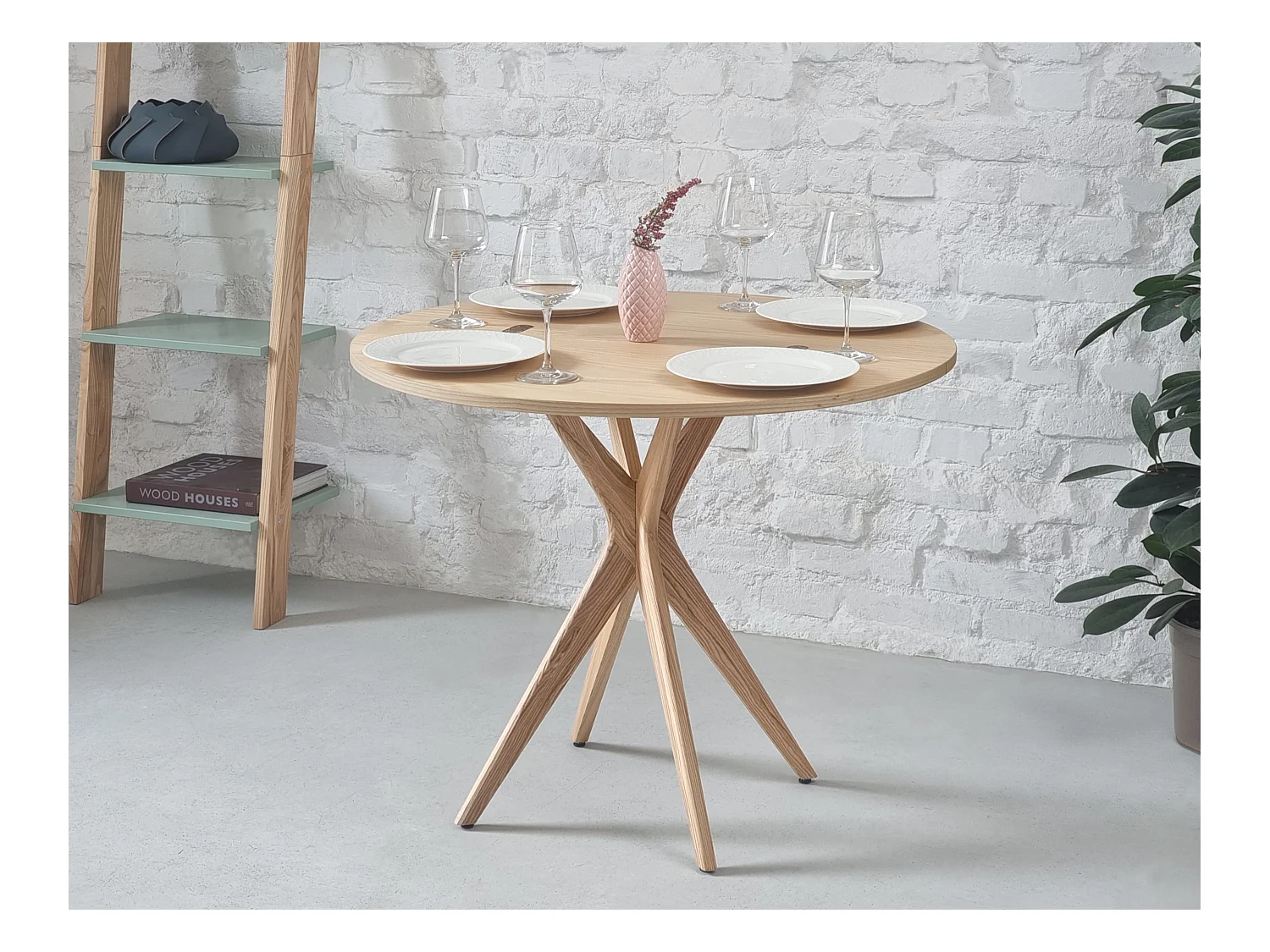 Table de salle à manger demi-ronde extensible 90 cm Jubi chêne