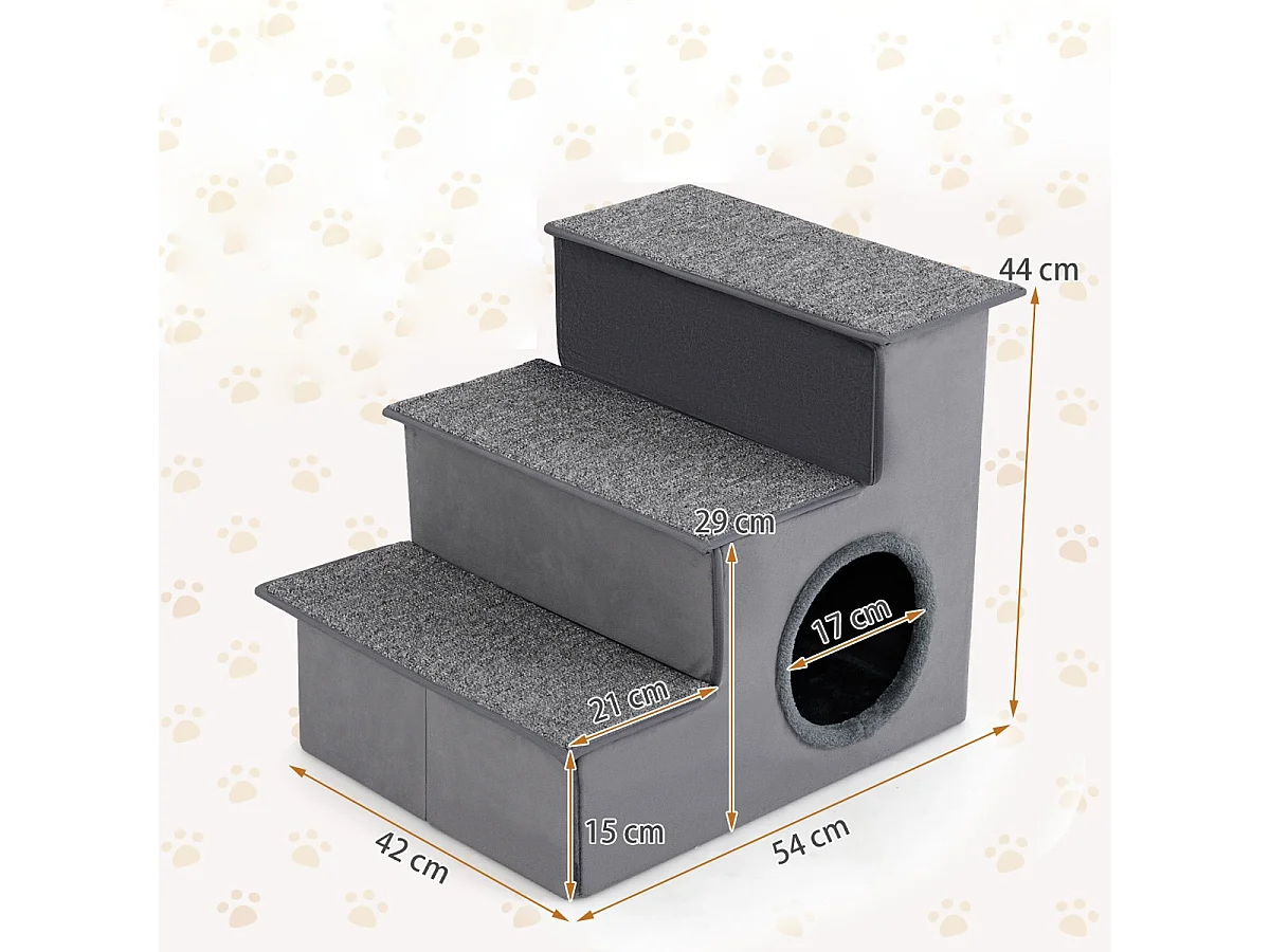 Scale per gatti e cani di piccola e media taglia per letti, Rampa pieghevole a 3 gradini con condominio Grigio