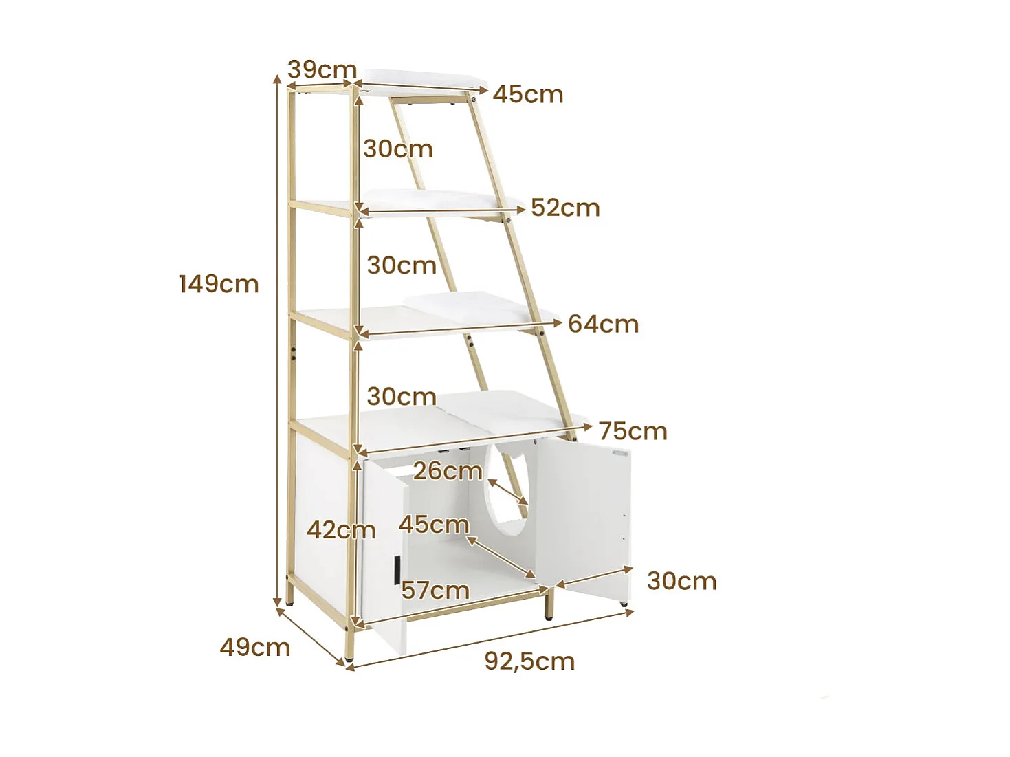 Katzenschrank mit Leiterregal Katzenklo Schrank für Katzentoilette Weiß