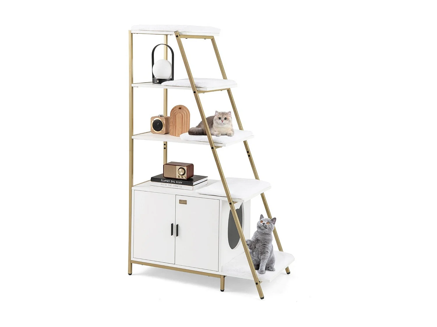 Katzenschrank mit Leiterregal Katzenklo Schrank für Katzentoilette Weiß