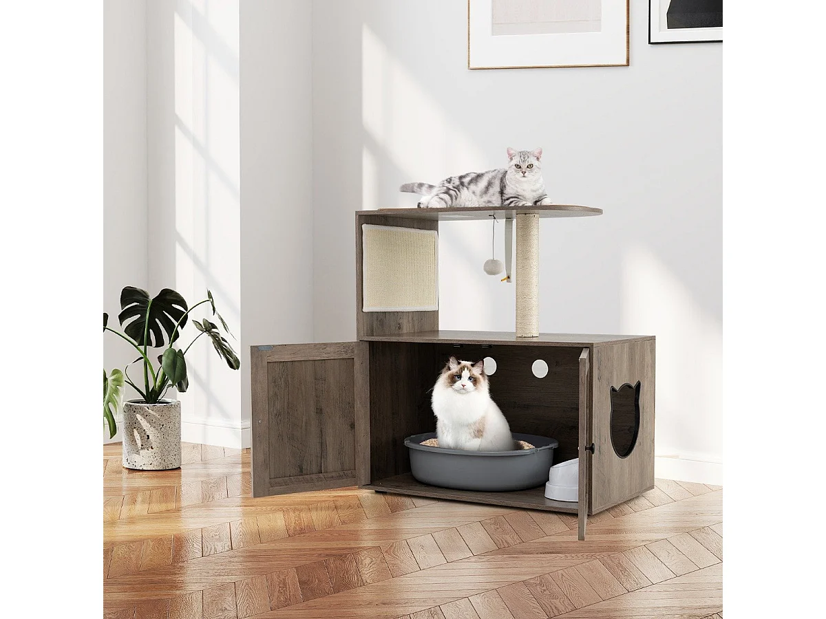 Kratzbaum mit Katzenklo Schrank Katzenschrank für Katzentoilette Katzenbaum 80 x 45 x 87,5 cm Grau