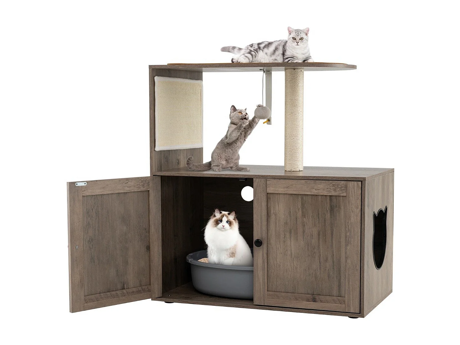 Kratzbaum mit Katzenklo Schrank Katzenschrank für Katzentoilette Katzenbaum 80 x 45 x 87,5 cm Grau