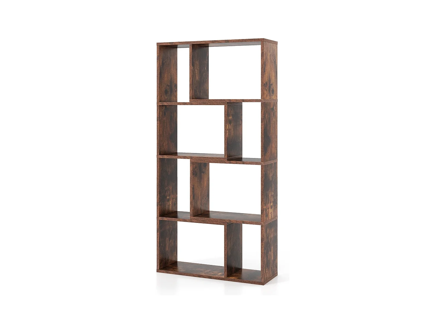 Bibliothèque Géométrique à 4 Niveaux 120 cm de Haut Etagères Ouvertes de Rangement Moderne à 8 Cases Armoire Autoportante Café