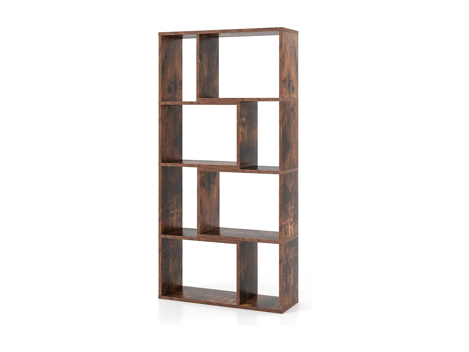 Bibliothèque Géométrique à 4 Niveaux 120 cm de Haut Etagères Ouvertes de Rangement Moderne à 8 Cases Armoire Autoportante Café