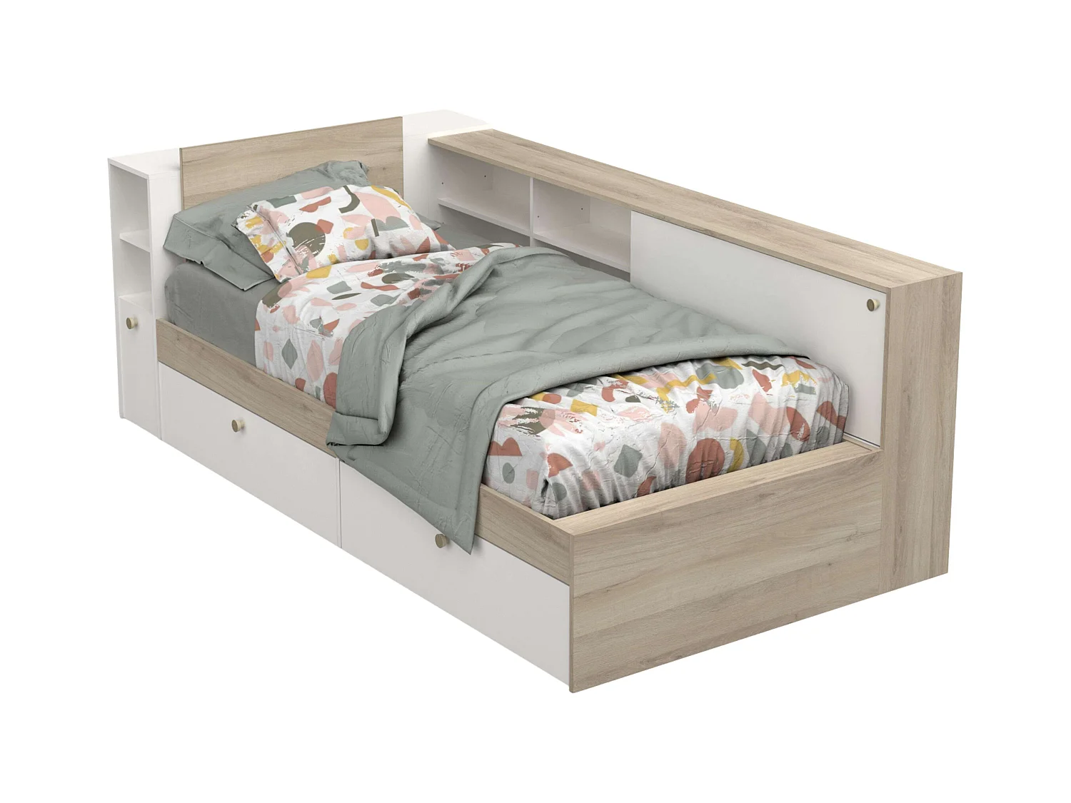 Cama Life con Almacenaje Juvenil Blanco Roble Kronberg 90x190-200 cm