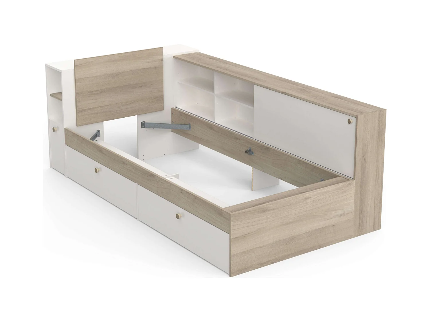 Cama Life con Almacenaje Juvenil Blanco Roble Kronberg 90x190-200 cm