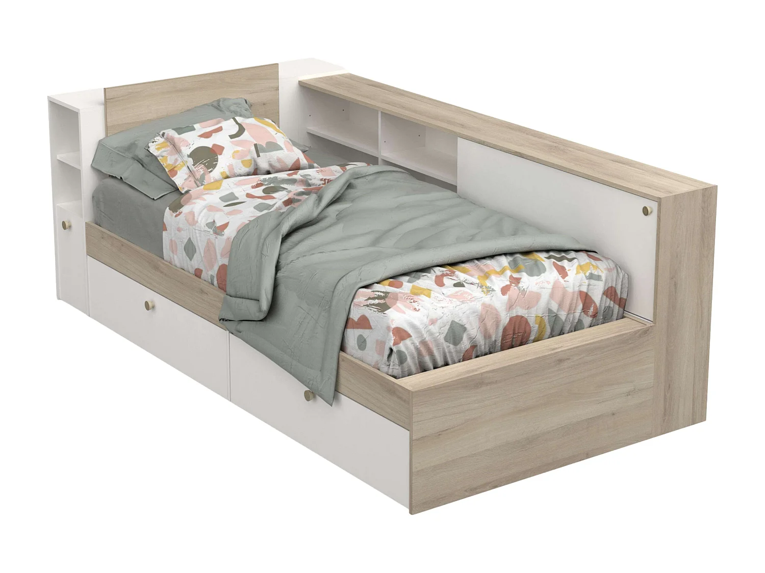 Cama Life con Almacenaje Juvenil Blanco Roble Kronberg 90x190-200 cm