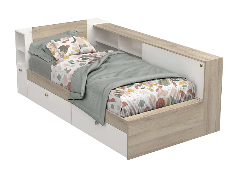 Cama Life con Almacenaje Juvenil Blanco Roble Kronberg 90x190-200 cm