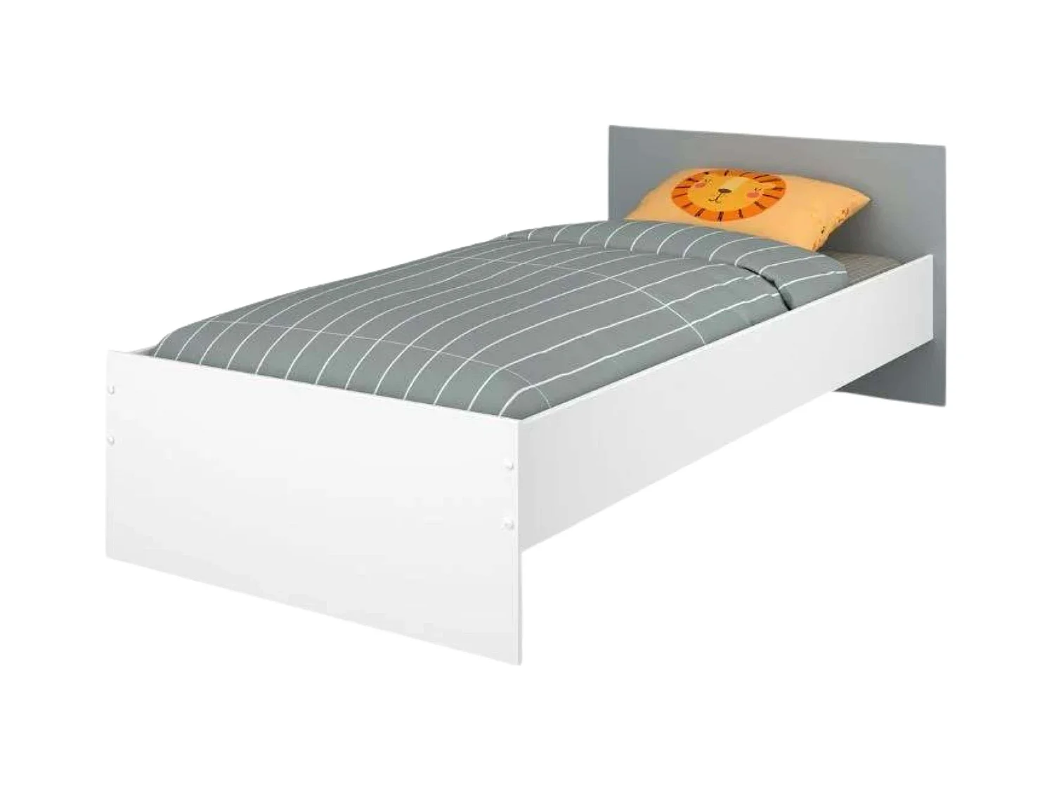 Cama 90x190 Juvenil Germain Blanco Mate y Gris con Cabecero, 120cm