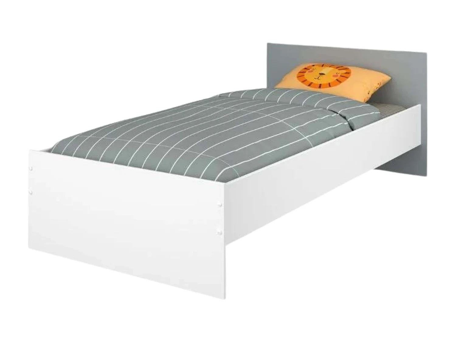 Cama 90x190 Juvenil Germain Blanco Mate y Gris con Cabecero, 120cm