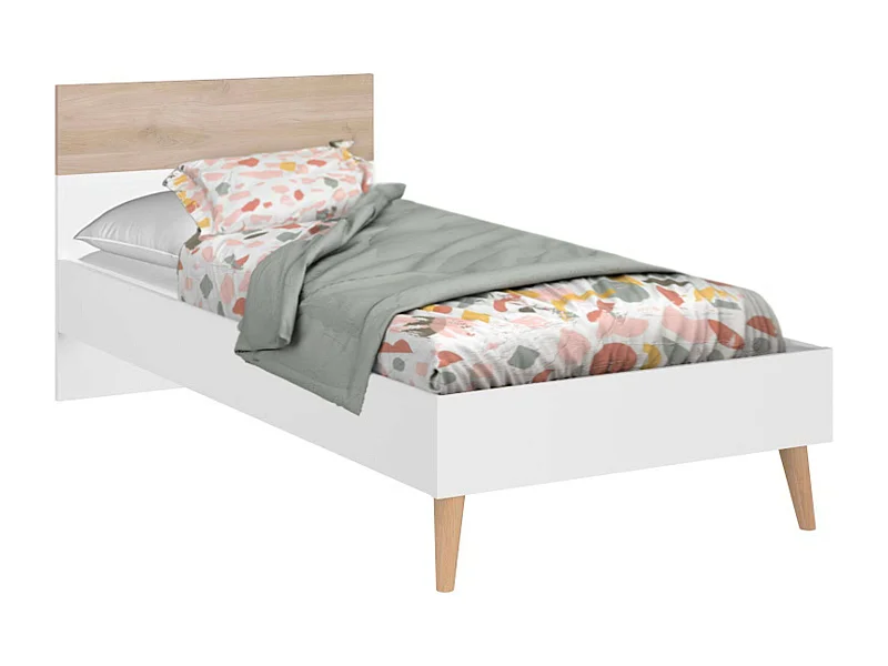 Cama Juvenil Essence Nórdica Roble Japonés y Blanco 90x200 cm