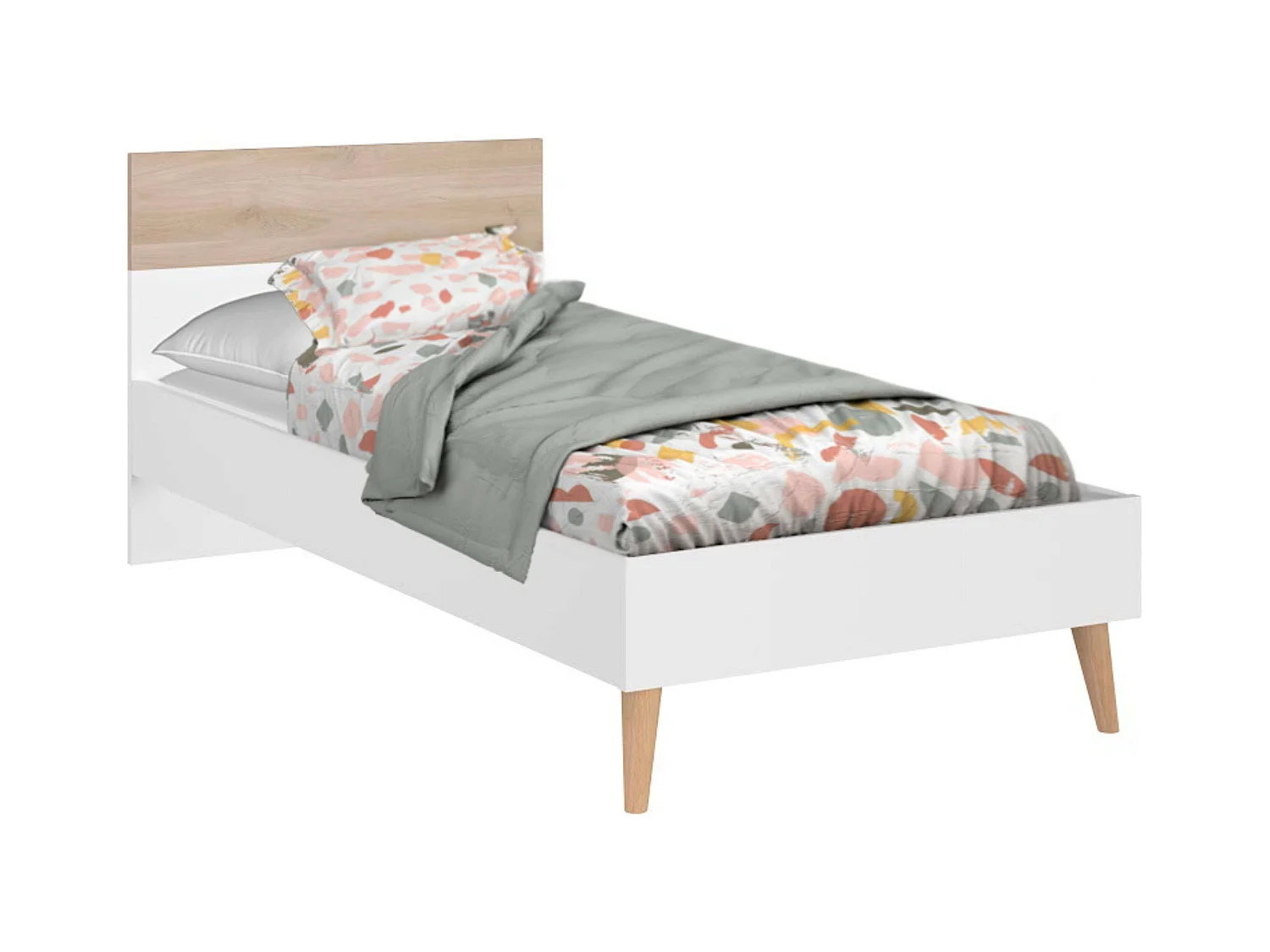 Cama Juvenil Essence Nórdica Roble Japonés y Blanco 90x200 cm