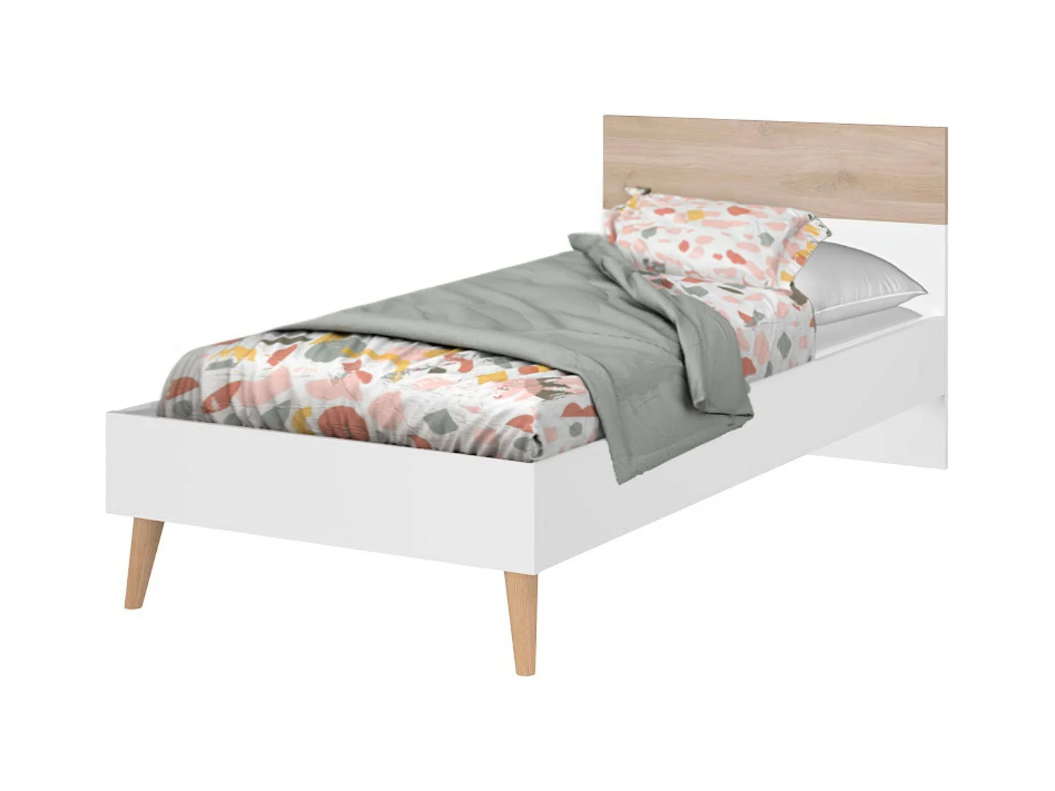 Cama Juvenil Essence Nórdica Roble Japonés y Blanco 90x200 cm