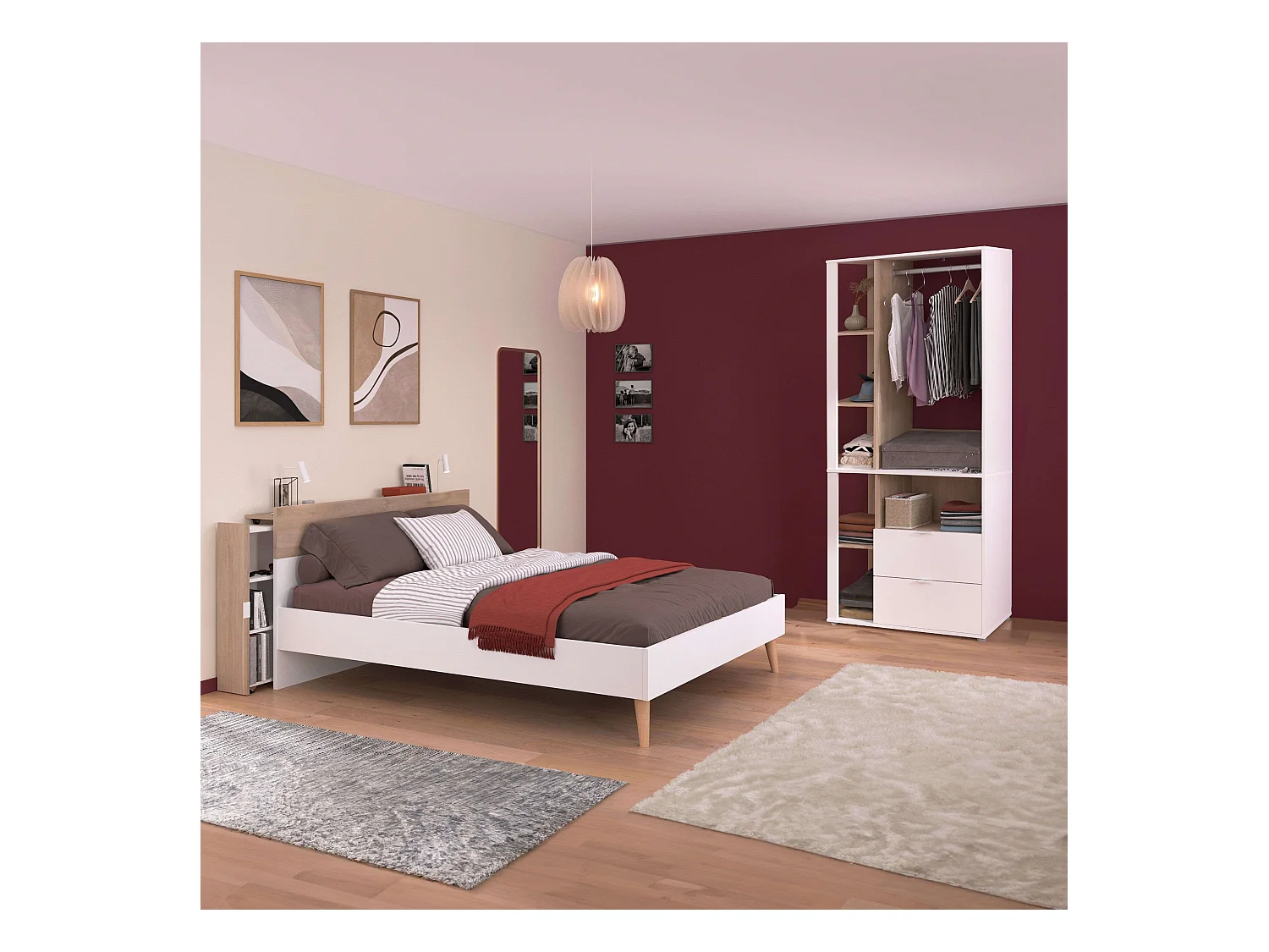 Cama Juvenil Essence Nórdica Roble Japonés y Blanco 90x200 cm