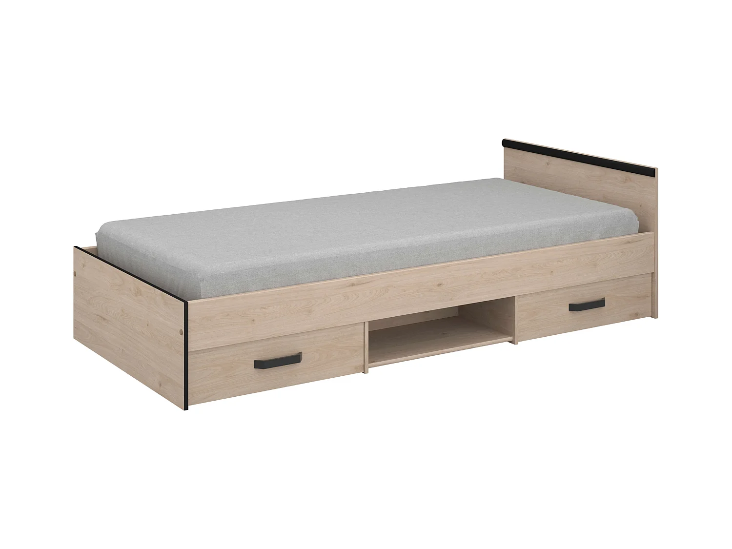 Cama Village Juvenil Roble/Negro con 2 cajones y 1 hueco 90x200 cm