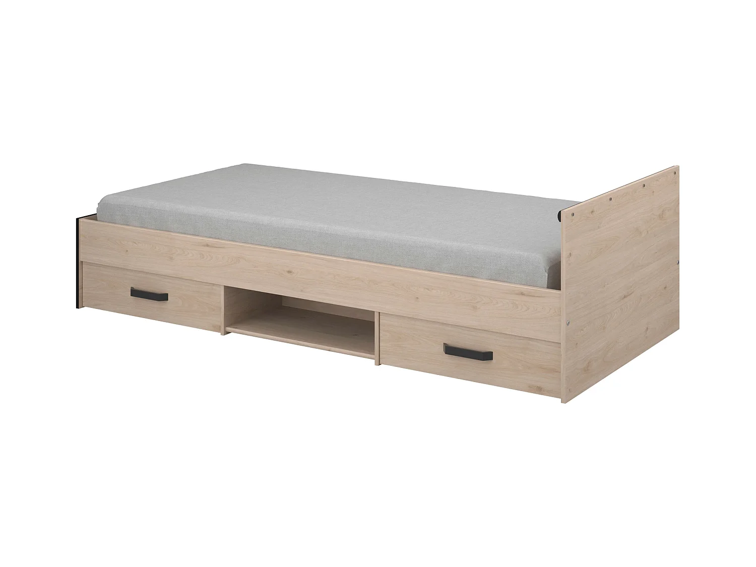 Cama Village Juvenil Roble/Negro con 2 cajones y 1 hueco 90x200 cm