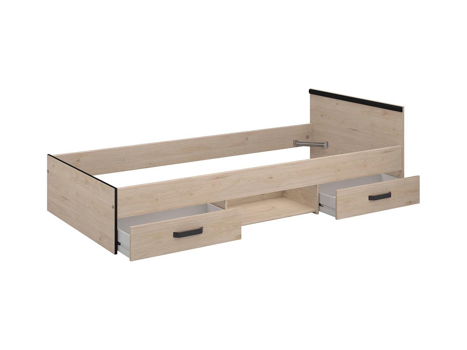 Cama Village Juvenil Roble/Negro con 2 cajones y 1 hueco 90x200 cm