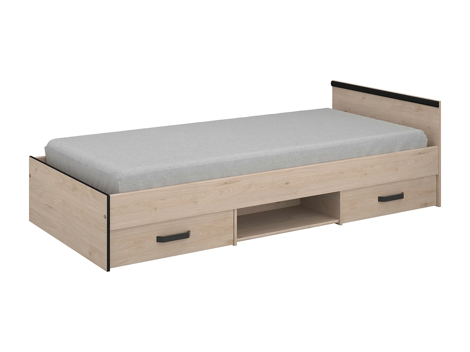 Cama Village Juvenil Roble/Negro con 2 cajones y 1 hueco 90x200 cm