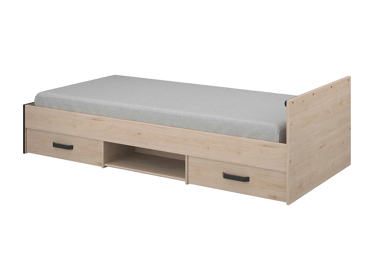 Cama Village Juvenil Roble/Negro con 2 cajones y 1 hueco 90x200 cm