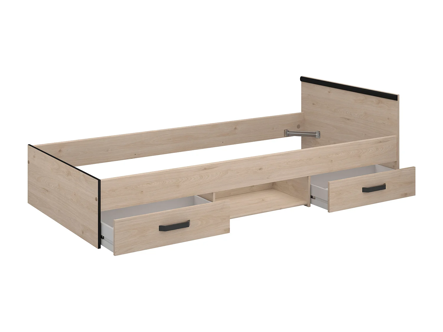 Cama Village Juvenil Roble/Negro con 2 cajones y 1 hueco 90x200 cm