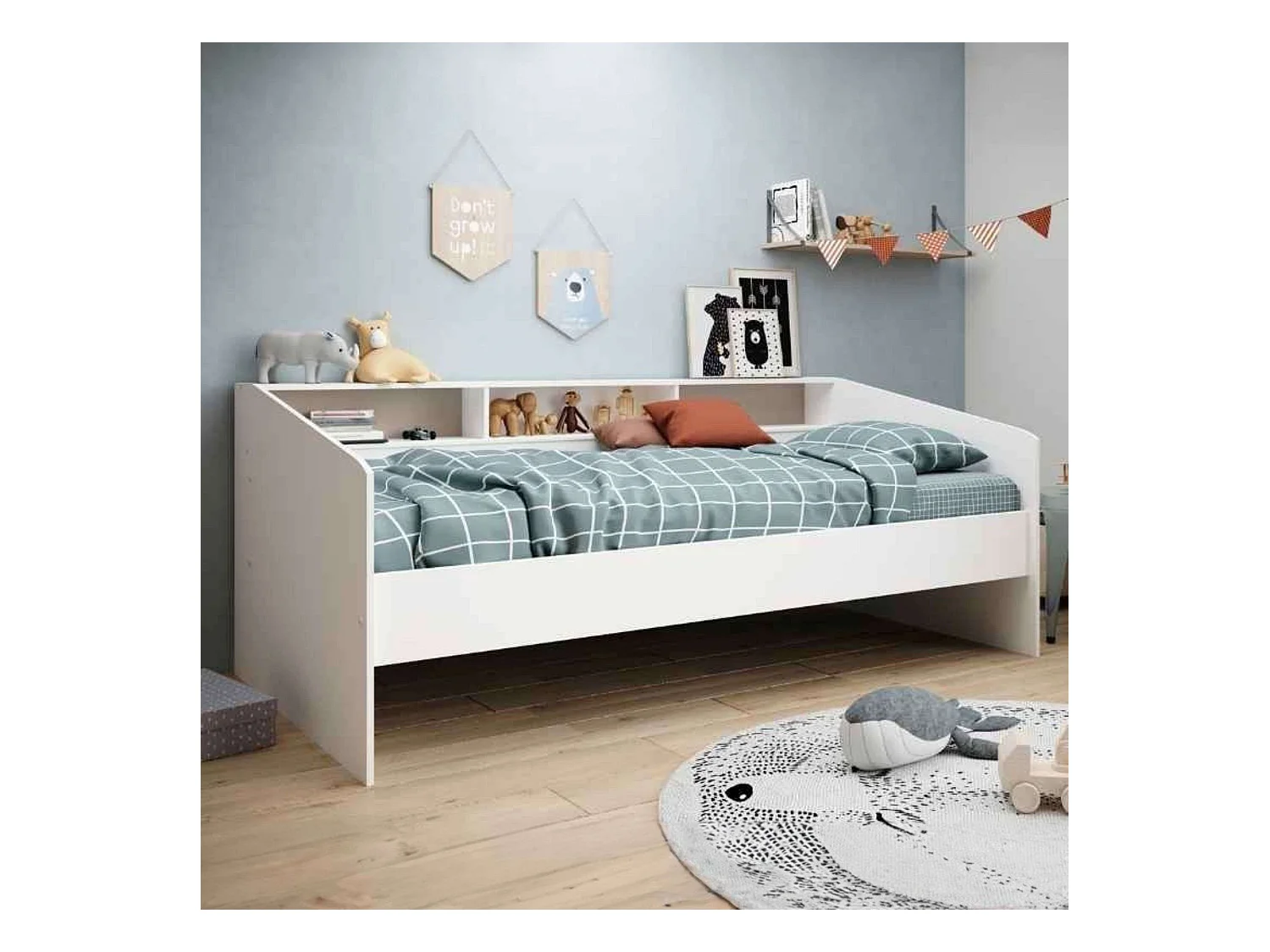 Cama Style juvenil blanco 3 estantes personalizables 82x203x113 cm