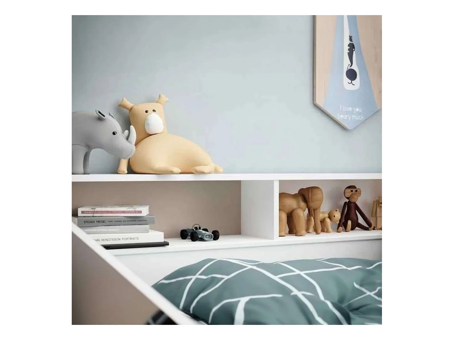 Cama Style juvenil blanco 3 estantes personalizables 82x203x113 cm