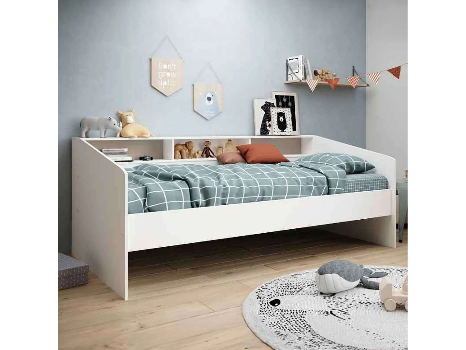 Cama Style juvenil blanco 3 estantes personalizables 82x203x113 cm