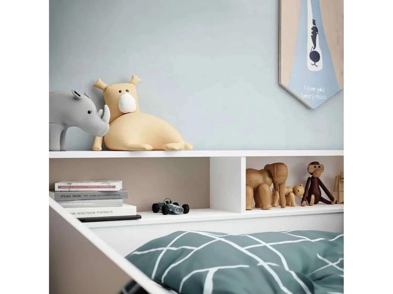 Cama Style juvenil blanco 3 estantes personalizables 82x203x113 cm