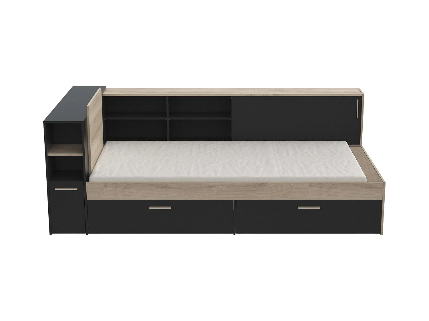 Cama Life Almacenaje Juvenil Negro/Roble Kronberg 90x190-200 cm